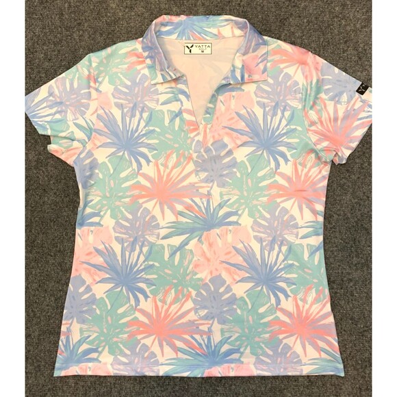 Yatta Golf Shirt Womens M Short Sleeve Polo Tropical Floral Wicking Performance - Picture 1 of 7